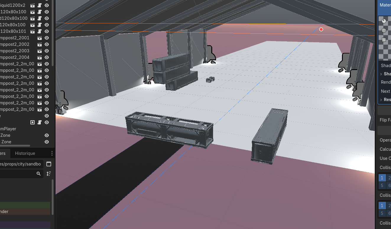 A hangar container dragged onto the road in the Godot viewport