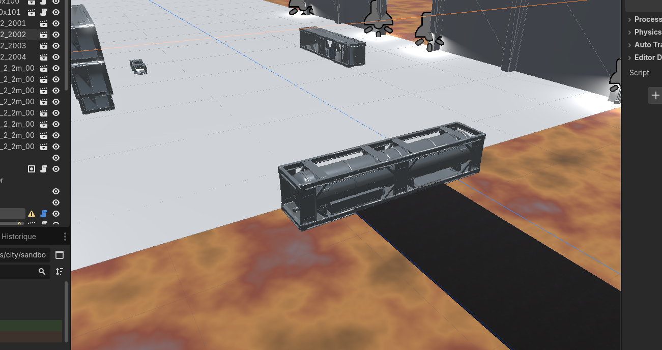 After re-importing, the container is still on the road
