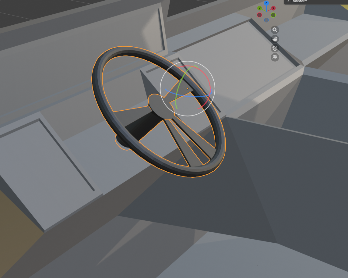 Steering wheel with the Global transform orientation — world axes, the disc is visibly tilted