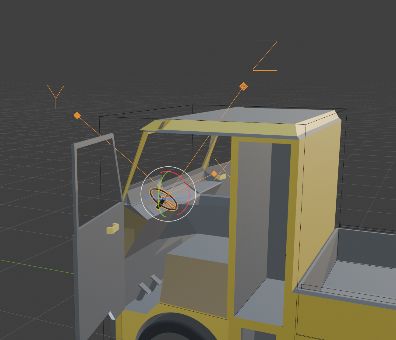 Steering wheel with the Local transform orientation — the axes tilt with the column