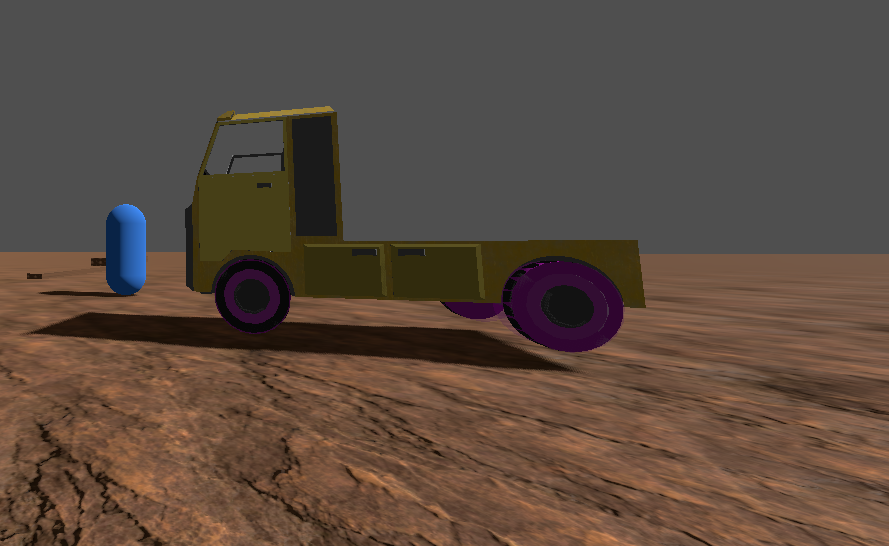 The truck in the test bench: the magenta markers coincide with the wheel meshes
